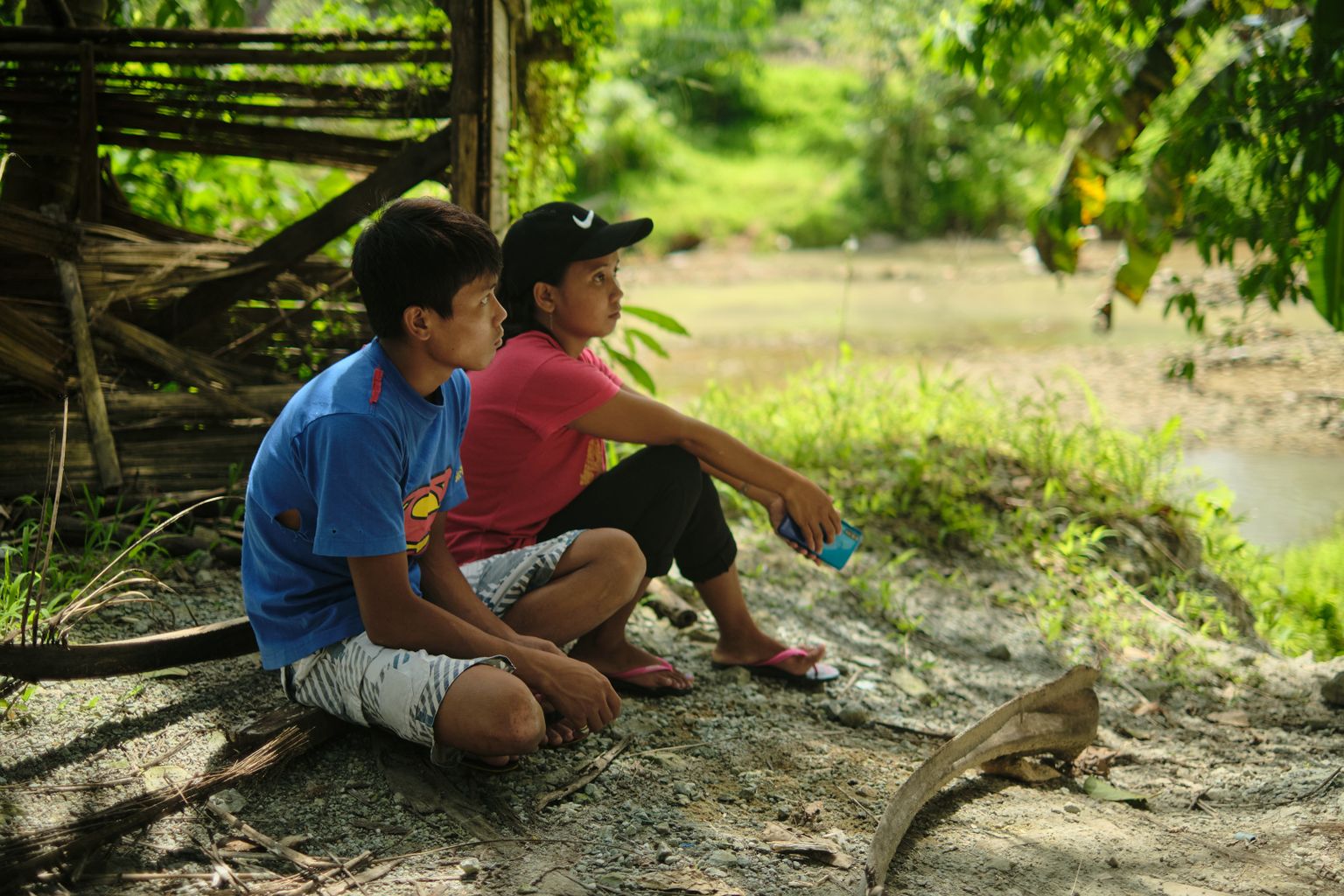 Eron is accompanied by his older sister Rachele Almoguera in his visit to the river where he used to mine.